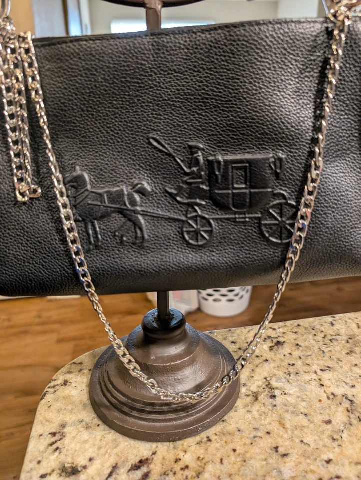 正品 美丽 黑色皮革 蔻驰 手提包 斜挎包 马和马车 — 第 2/4 张图片