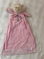 Disney Winnie the Pooh Lovey Blanket Pink Satin Edge Vtg Plush Head Arms Beehive