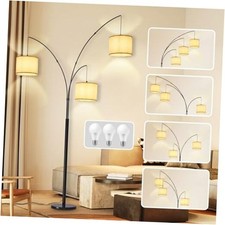 DLLT Modern Floor Lamp for Room: Black Tree 3-Light Black Beige Linen Shades