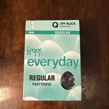 L'eggs Leggs Everyday Regular Q Queen Off Black Sheer Toe Pantyhose 4-Pair 14599