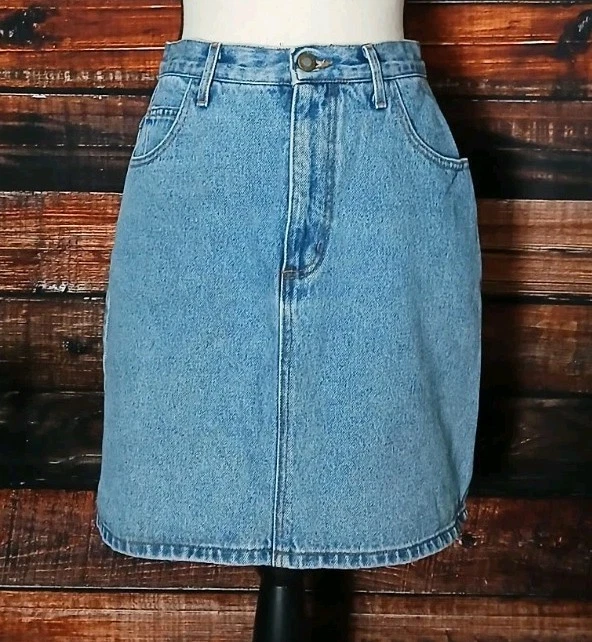 GUESS Mini Falda Jean 28 Tiro Alto Azul Denim 100% Algodón Hecha en EE. UU. De Colección Años 80 Foto 3 de 4