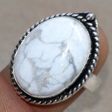 925 Silver Plated Howlite Ring US 8 Well Made Gift MJ
