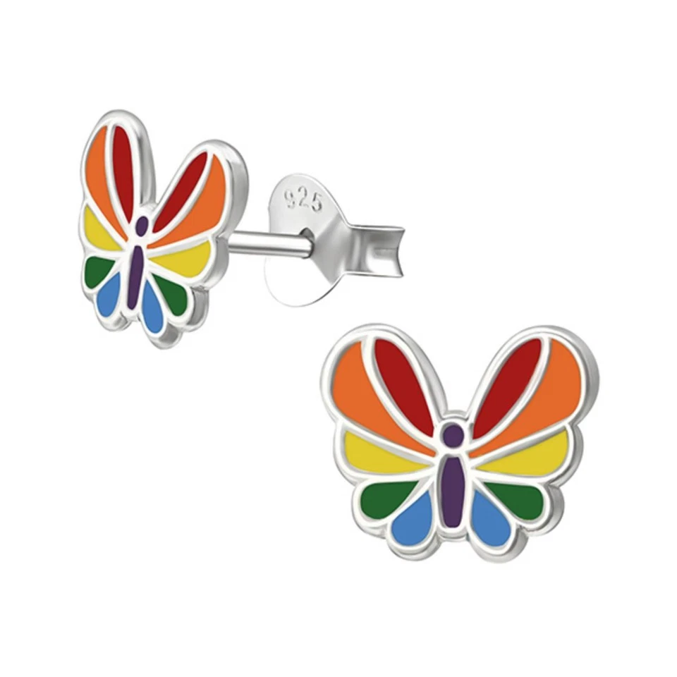 Schmetterling Ohrstecker bunt echt 925 Silber Ohrringe Kinder Mädchen Geschenk - Bild 1 von 1