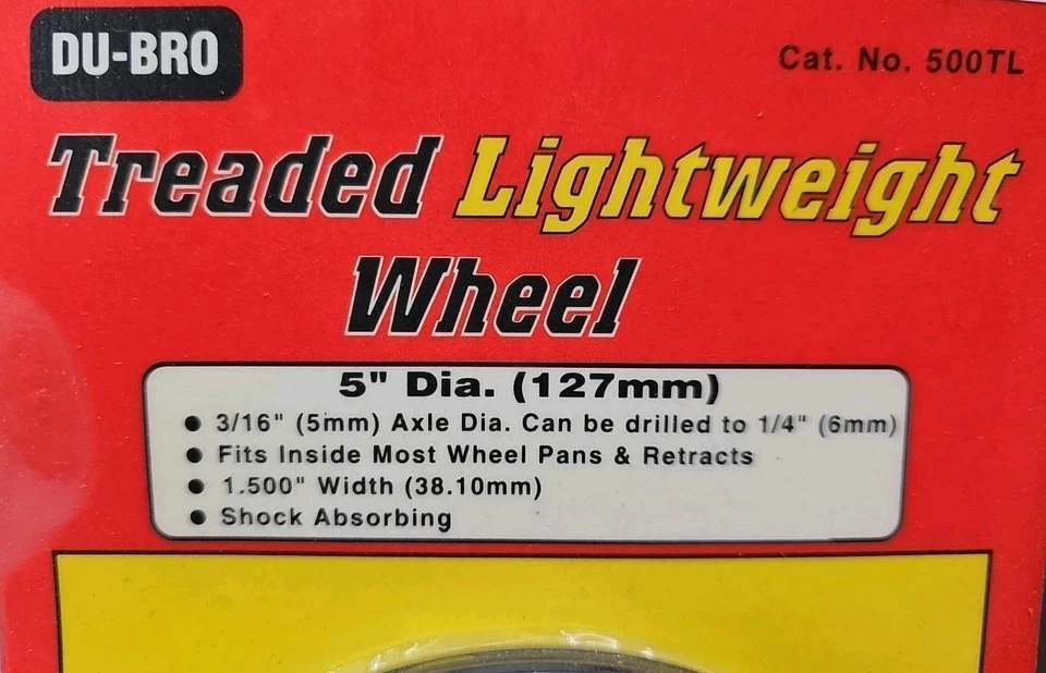 (2) DU-BRO 5” DIA BIG TREADED Lighteight WHEELS NO. 500TL NEW Old Stock - Image 2 of 2