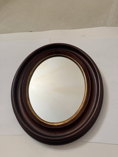 Vintage Walnut Oval Wall Mirror With Gilded Rim 12 3/4”High x 10 7/8”Wide x1”