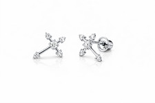 14K Yellow White Gold Cubic Zirconia CZ Cross Earrings