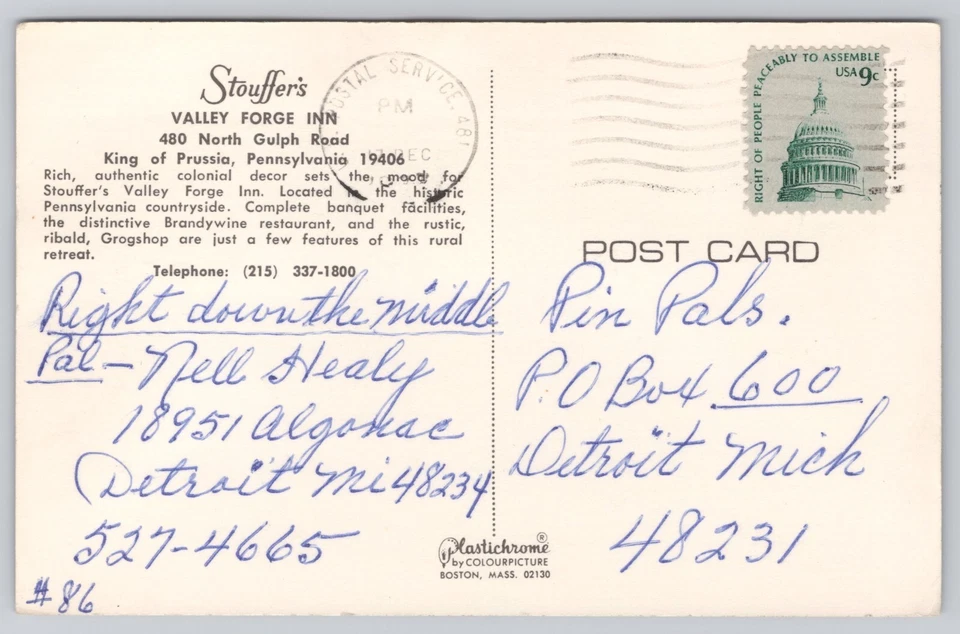 King of Prussia Pennsylvania, Stouffer's Valley Forge Inn SCARCE, VTG Postcard - Image 2 of 2