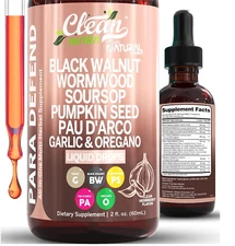 Para Defend Black Walnut Liquid Drops with Sweet Wormwood, Soursop, Garlic, P...