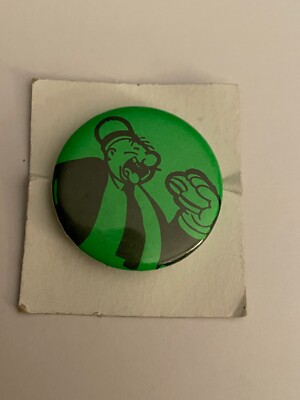 Popeye Whimpy Eating A Hamburger Button Pin Vintage Green Button