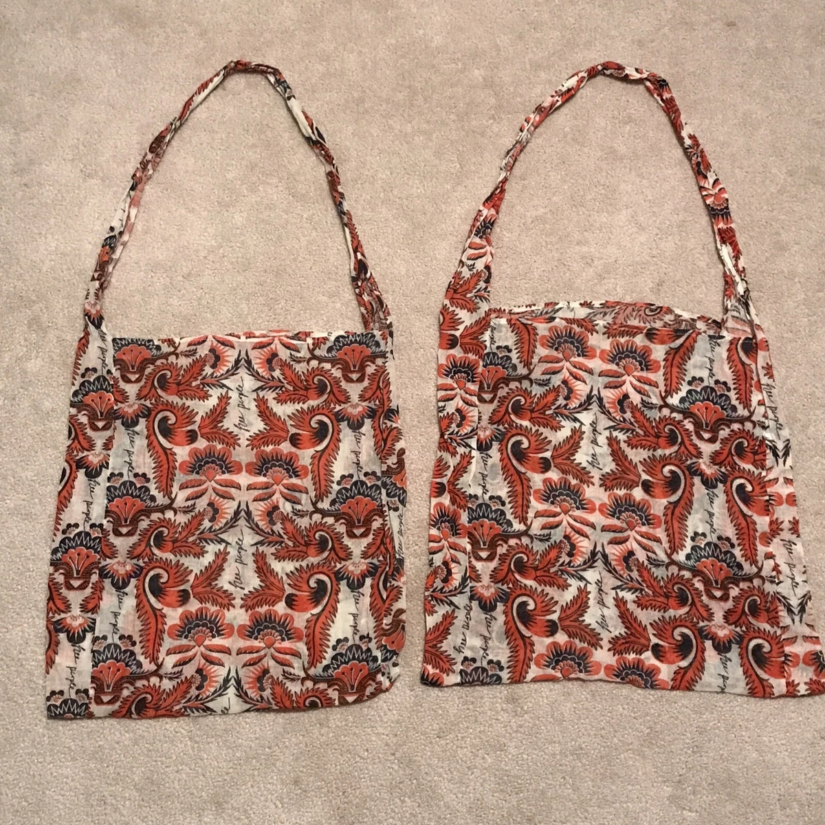 Free People Boho Floral Reusable Bag Set of 2 Gauzy Blue Orange