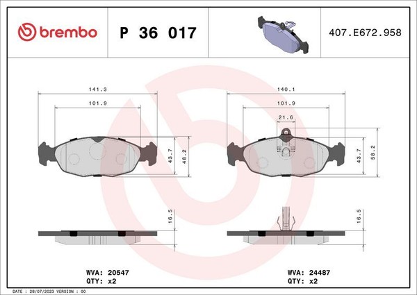 Brembo P 36 017 Bremsbelagsatz, Scheibenbremse FüR Daimler Jaguar-image