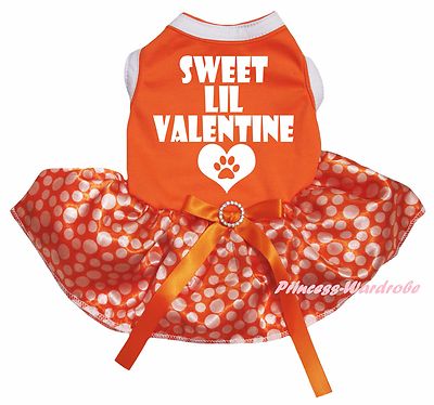 Sweet LiL Valentine Orange Cotton Top White Dot Tutu Pet Dog Puppy Cat Dress Bow