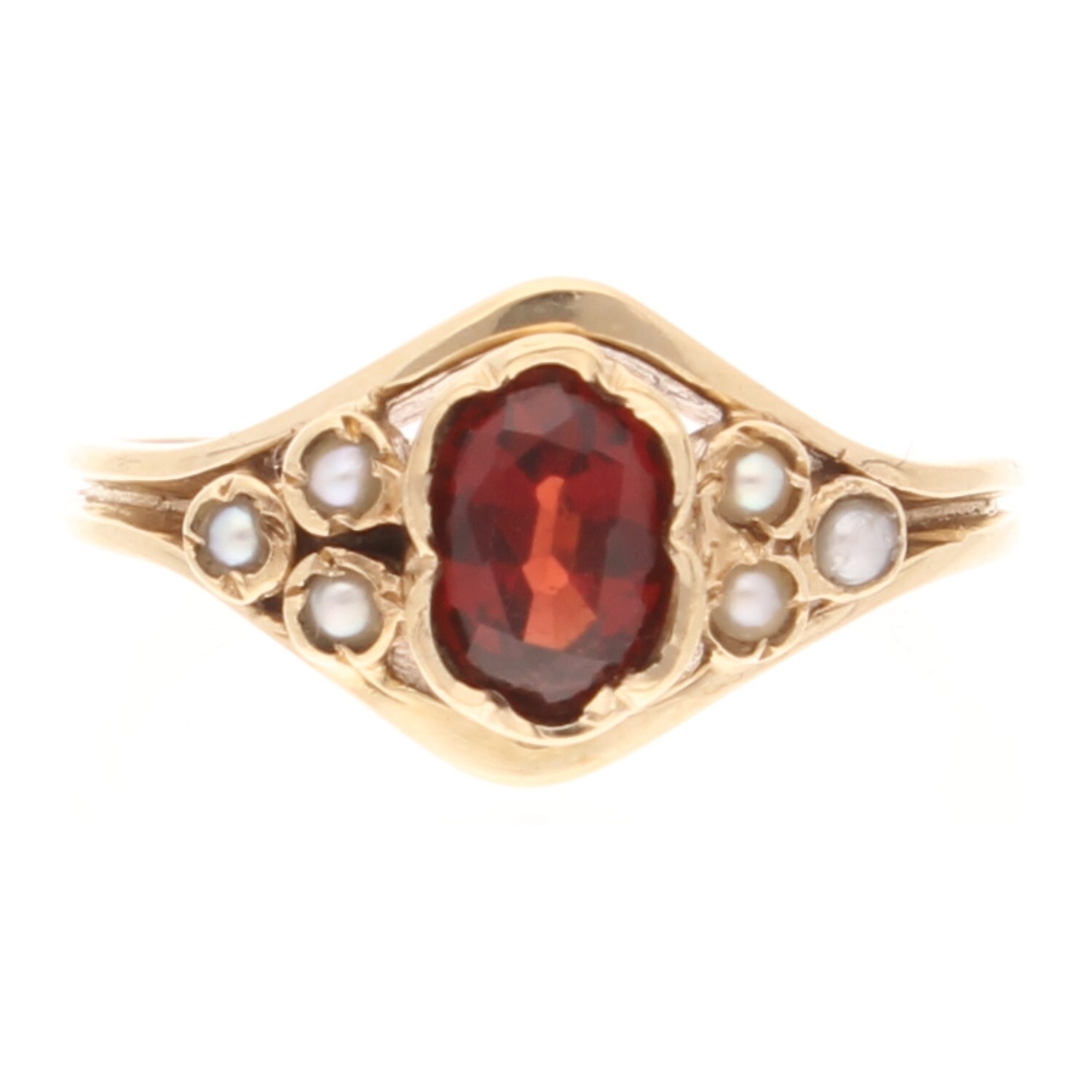 Vintage 9Carat Yellow Gold Garnet Solitaire w/ Pearl Accents Ring (Size O)