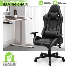 Grey Gaming Racing Chair Ergonomic High Back Computer Desk Seat w/Lumbar Support