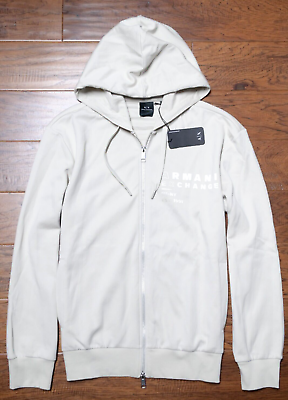 Armani Exchange $170 A|X Men's Full Zip Cream Cotton Hooded Armani Exchange $170 A|X Men's Full Zip Cream Cotton Hooded
