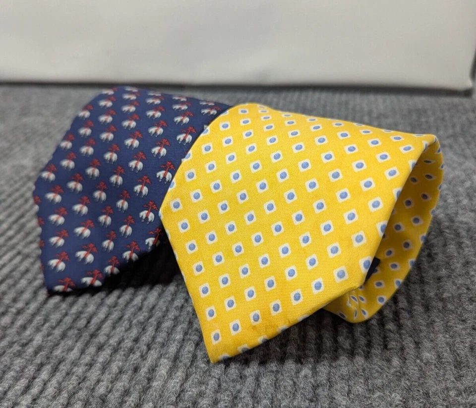 Vintage Brooks Basics Gravata Logotipo Lã Dourado Seda Amarela Feita nos EUA LOTE DE 2 - Imagem 2 de 4