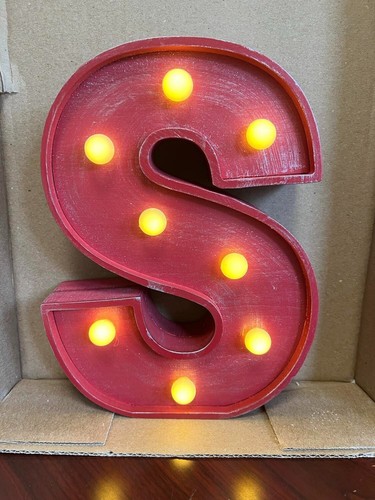 Letter Lighted Sign, Light Up Alphabet Letter 10"  High Wooden RED Letter S - Picture 1 of 3