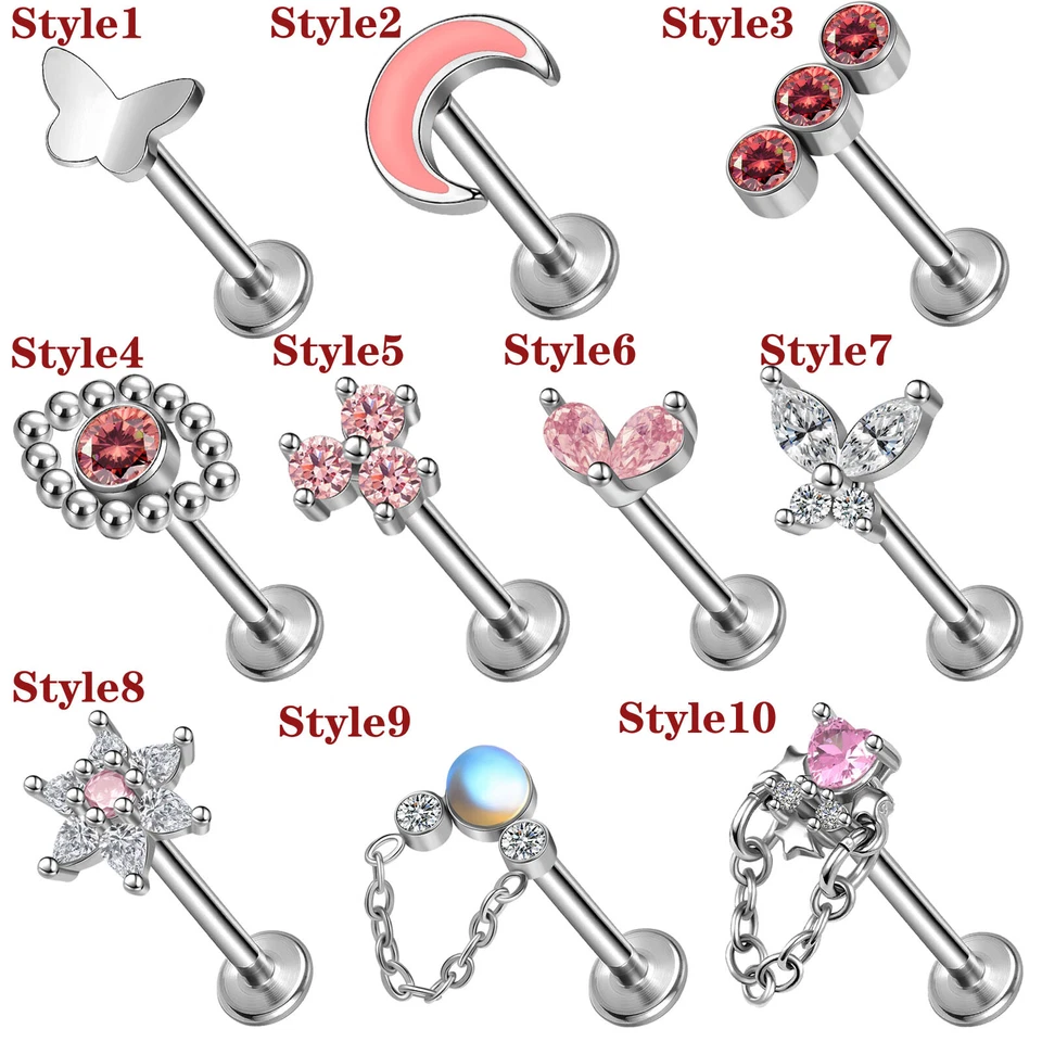 16 克不锈钢 Labret 唇钉 CZ Tragus 耳环 Medusa Monroe 穿孔 — 第 2/4 张图片