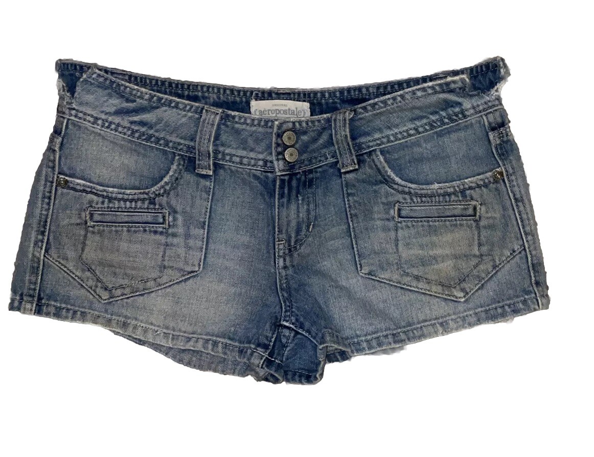 Aeropostale Women Juniors Short Shorts Ripped Waist Denim Size 3/4