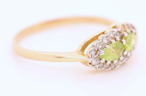 9ct Yellow Gold Peridot & Diamond Cluster Size L Engagement Dress Ring British - Picture 7 of 11
