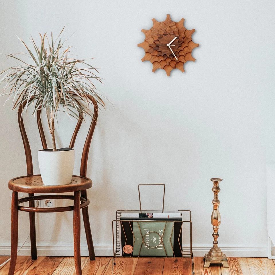 Walnut veneered plywood clock in dark brown - Cogwheel walnut - Image 4 of 4