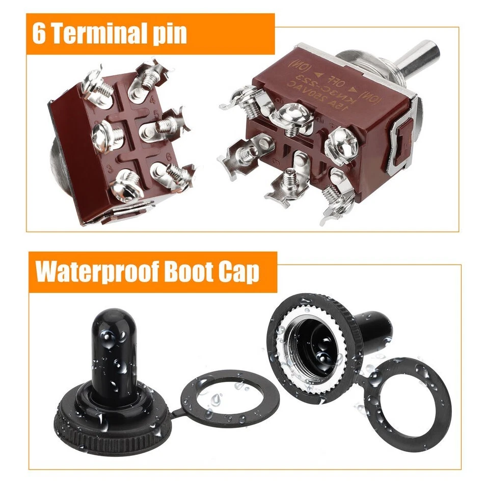 3X 3 Position 6Pin Toggle Switch Heavy Duty 20A 125V/15A 250V DPDT (ON)-OFF-(ON) - Image 3 of 4