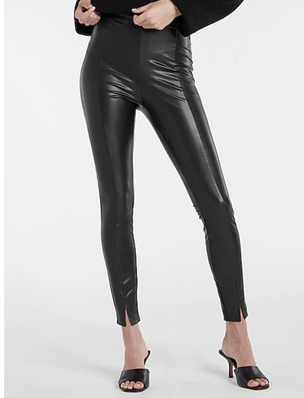 Womens Express Super High Waisted Faux Leather Leggings Front Slit