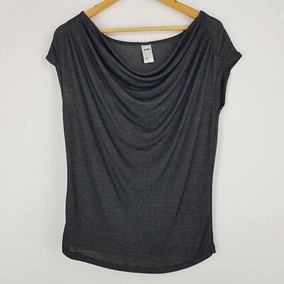 Anko Womens Size 10 Shiny Charcoal Draped Neckline Cap Sleeved Blouse