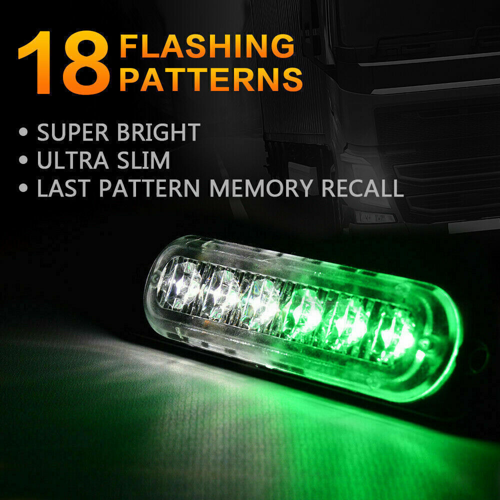 4x 6-LED White Green Car Recovery Grille Beacon Strobe Lights