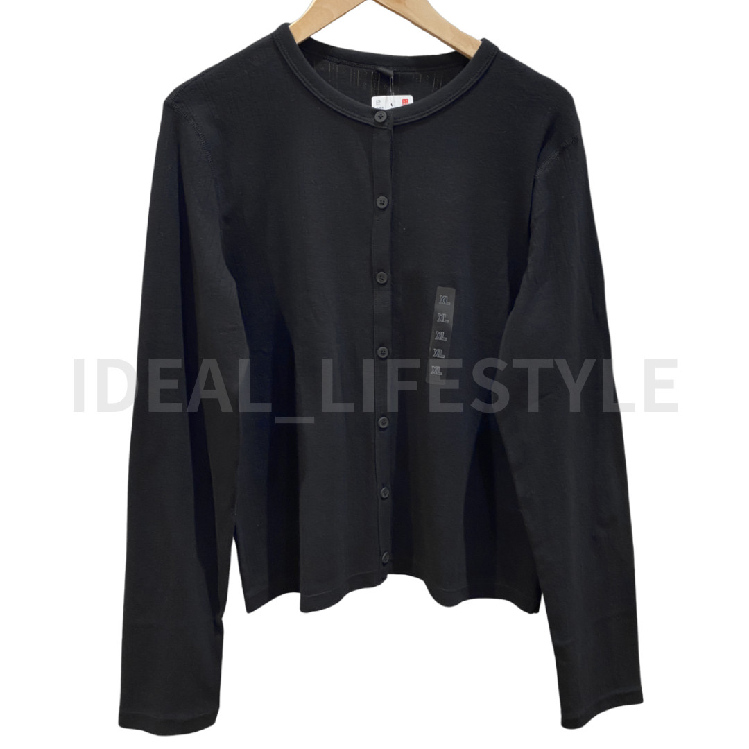 UNIQLO Pointelle Cardigan S-3XL White Black Red Long-Sleeve Women 484939 NWT thumbnail 3