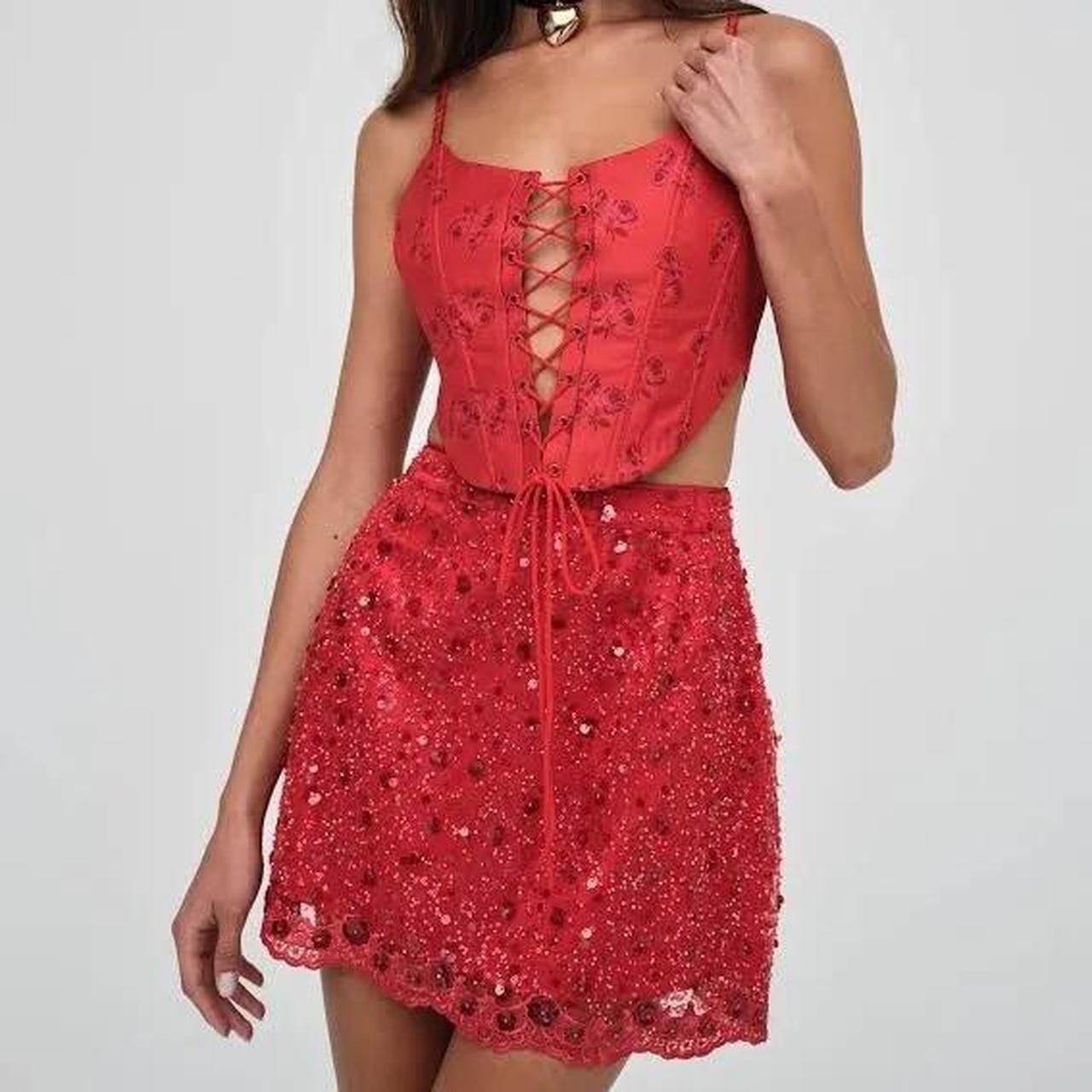 For Love And Lemons Red Sequin Skirt Gwendolyn Large, Excellent Condition