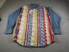 Vintage Roper Western Aztec Shirt Mens Large Blue Southwest Rodeo Ranch 90s USA