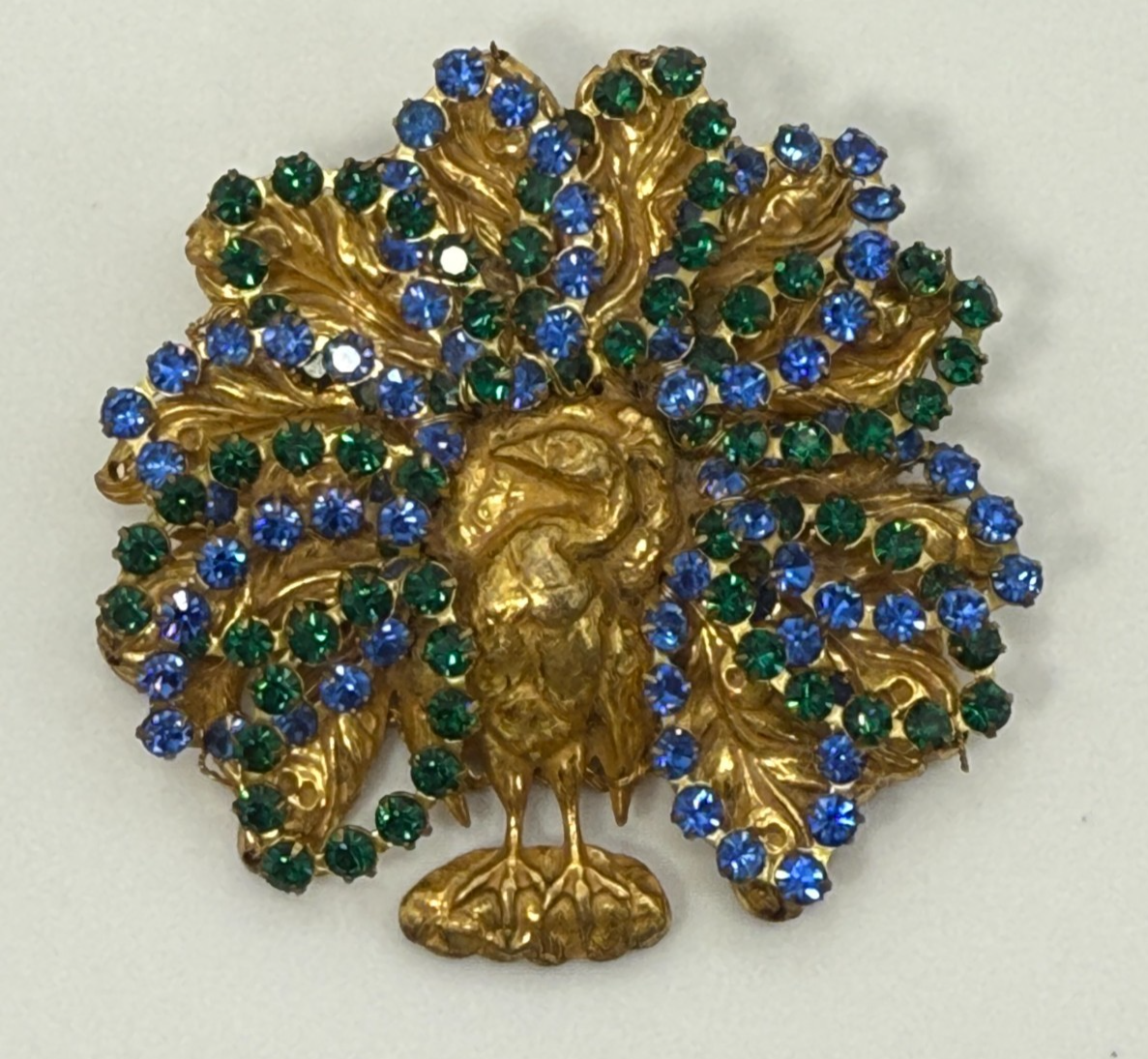 RARE Vintage Signed Miriam Haskell Gold Plated Peacock Brooch Pin
