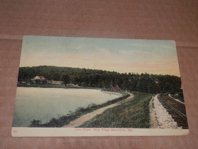 BLUE RIDGE MOUNTAINS MD - 1910 POSTCARD - LAKE ROYER and TRAIN TRACKS