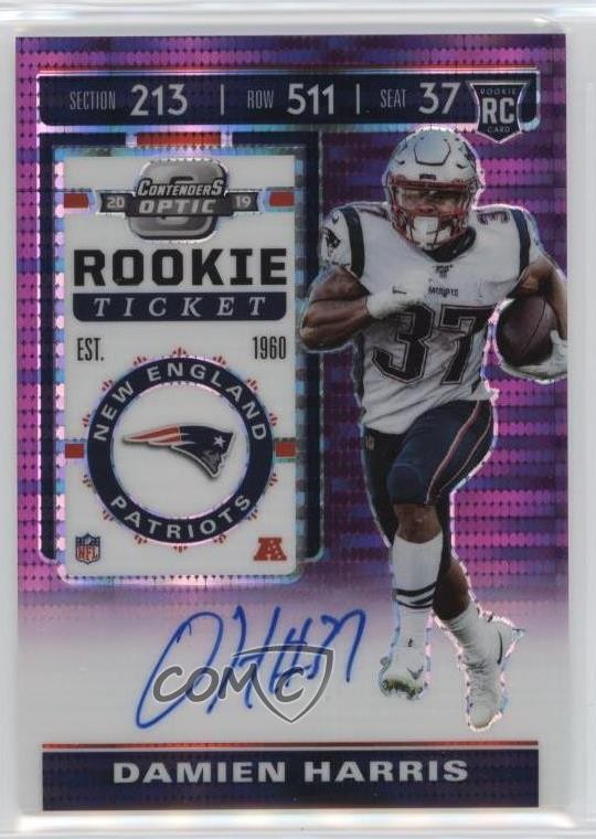 Damien Harris Panini Contenders Optic #106 Autograph-Purple Pulsar