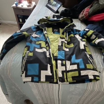 JFI Geometric Hooded Winter Jacket Black Blue Green White Full Zip teens 
