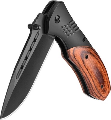Navaja de Bolsillo Cuchillo Plegable con Mango de Madera Resistente 3.46'' NEW US