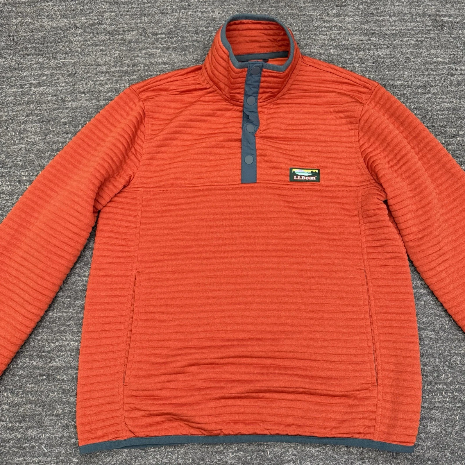 LL Bean Airlight Knit Jacket Men Small 1/4 Snap Orange Outdoor Nature Hike Camp