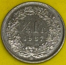 1987 Switzerland Half 1/2 Franc  Coin