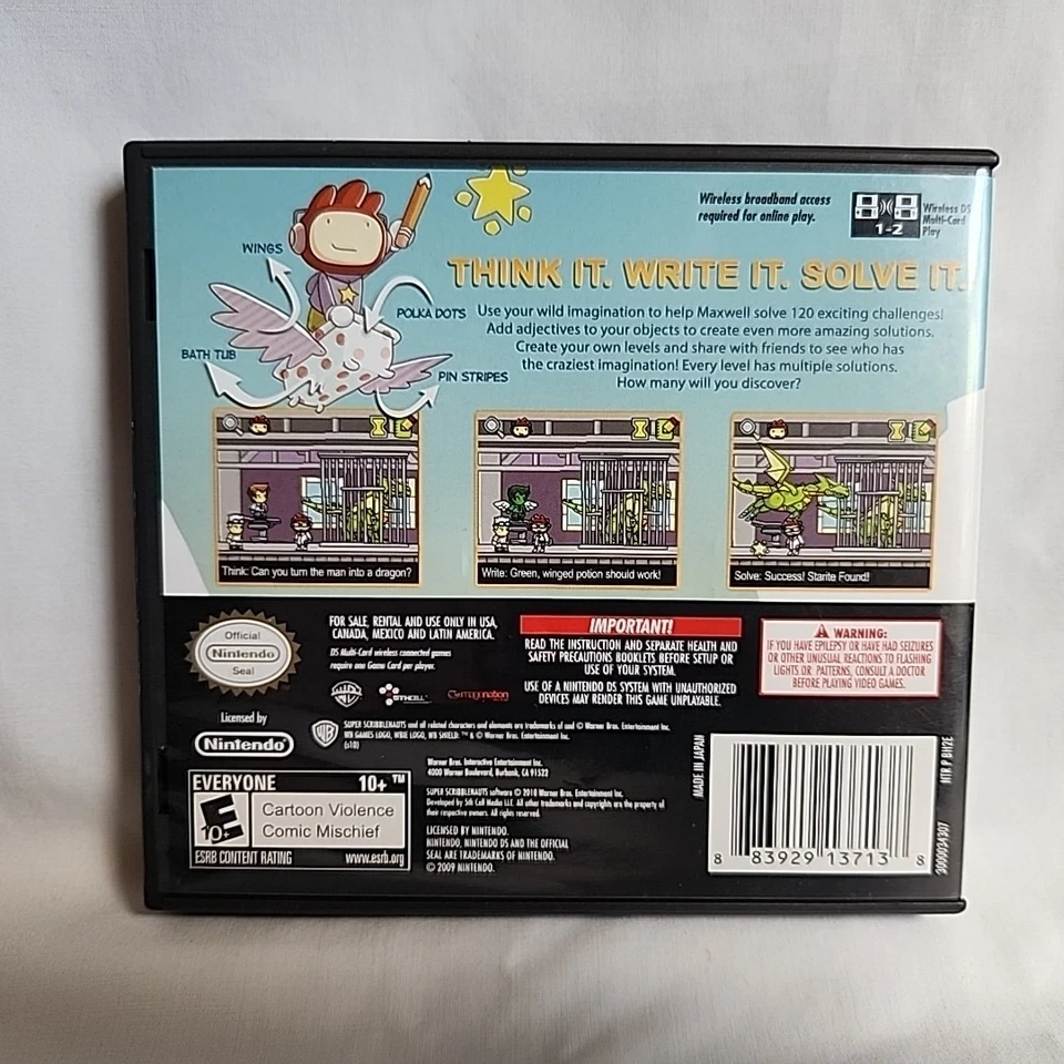 Super Scribblenauts (Nintendo DS, 2010) CIB con Manual e Insertos PROBADO/FUNCIONANDO Foto 4 de 4