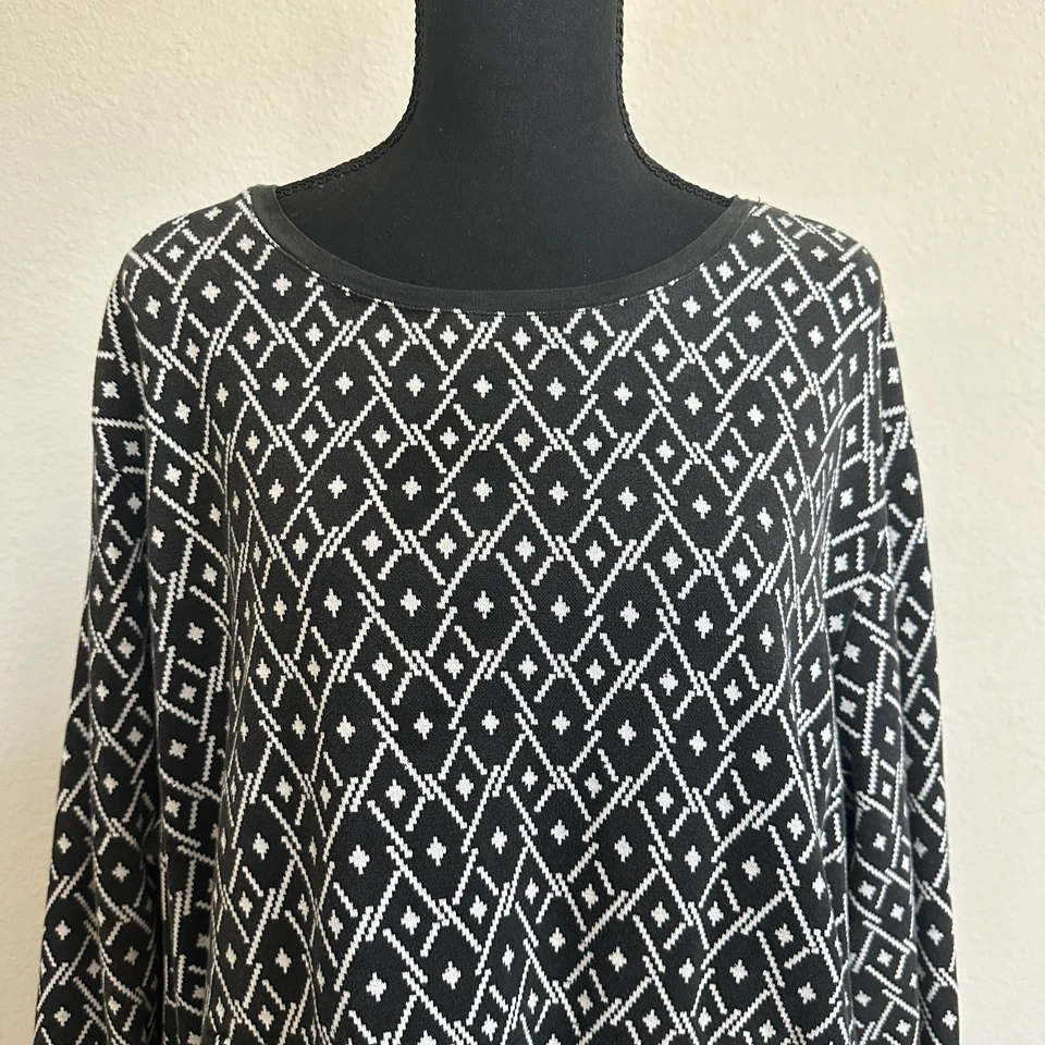J Jill Sweatshirt 4X Plus Pullover Black Pockets Cropped Cotton Western Boho - Image 2 of 4