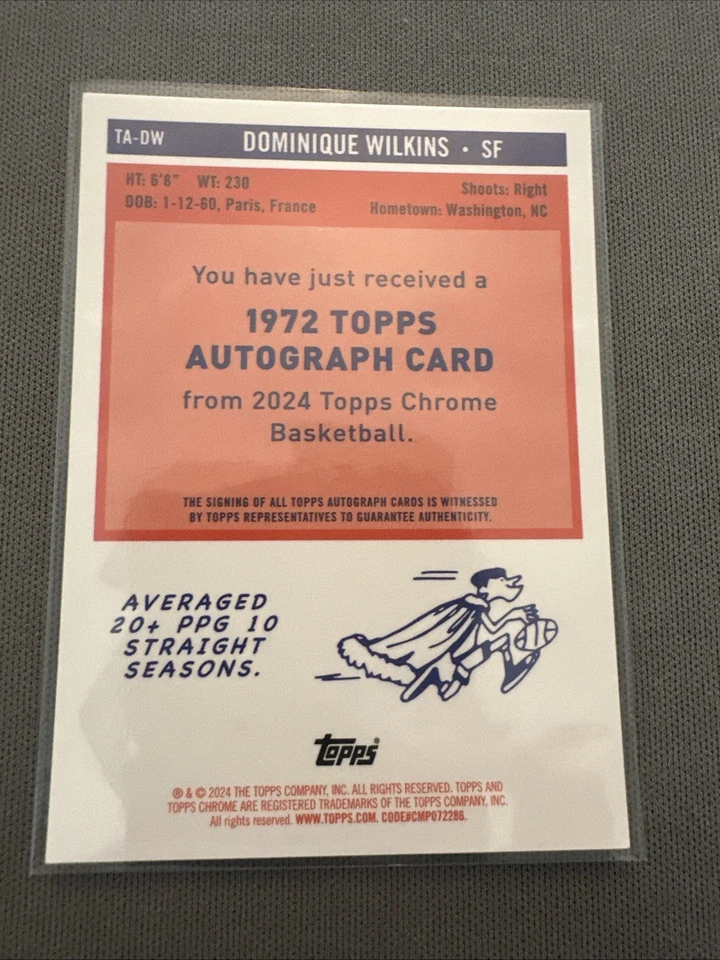 2023-24 Topps Chrome - 1972 Topps Autographs Dominique Wilkins #TA-DW (AU) - Image 4 of 4