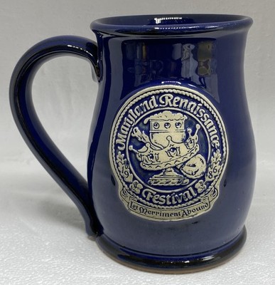 Maryland Renaissance Festival 1986 Mug Deneen PotteryBlue Glaze Medieval