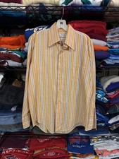 Vintage Manhattan Shirt Mens 15 Yellow Striped Dura Brite Button Front 60s