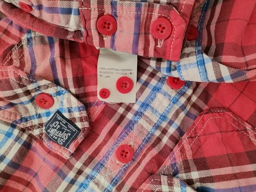 Superdry Size M Red Buttoned Shirt Blouse Cotton 100% Long Sleeve Plaid Pockets - Picture 5 of 5