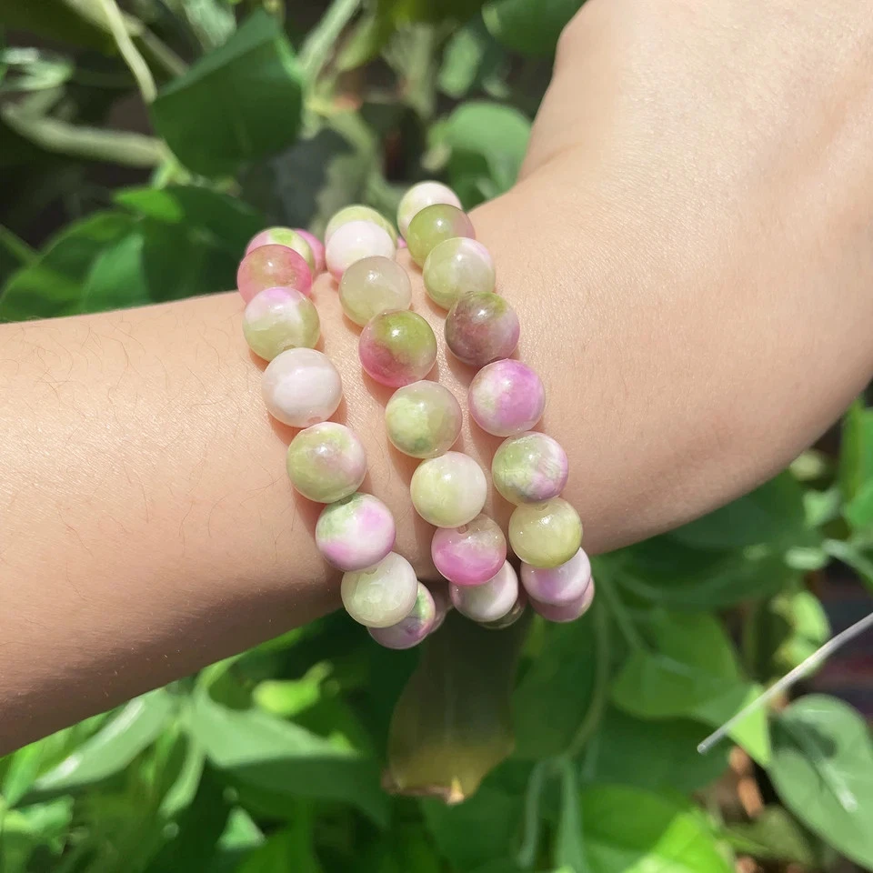 Cuentas de piedra de jade rosa verde blanco cuentas espaciadoras redondas hágalo usted mismo pulsera fabricación de joyas Foto 4 de 4