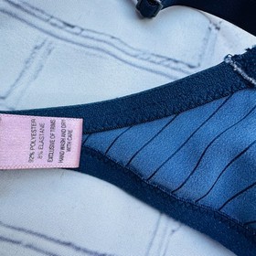 vtg AGENT PROVOCATEUR Blue PINSTRIPE Cardini PinUp Nikita Bra Set Gangster 34C L