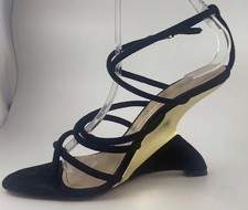 Vintage 90 s Charles Jourdan Cantilever Shoes Slingback Black Suede Gold heels