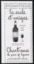 1949 Chartreuse liqueur bottle and glass art vintage print ad