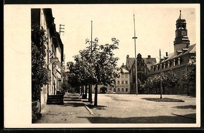 Auma in Thüringen, Markt mit Rathaus und Turm, Ansichtskarte 1960 